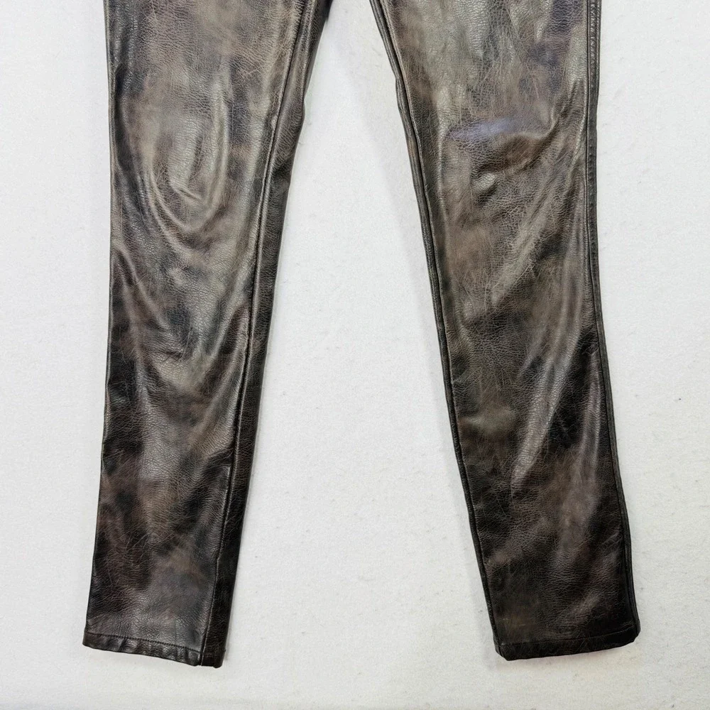ASOS‎ DESIGN Faux Leather Trousers Mens W28 L32 Brown Distressed Rocker Grunge